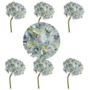 Set of 6 Almost Real Blue Tingled Hydrangea Flower - 14 Inches, Perfect for Home